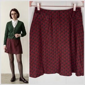 Vintage 90s Womens Breeches Burgundy Mini Skirt S Grunge Dark Academia Goth